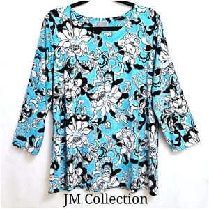 JM Collection, Wrinkle Free Bold Floral Print Tunic, Easy Care, Size XL